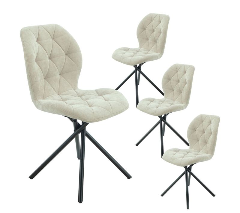 Lot De 4 Chaises Pivotantes En Tissu Déperlant Beige Avec Piqûres Décoratives Losanges - Nolya