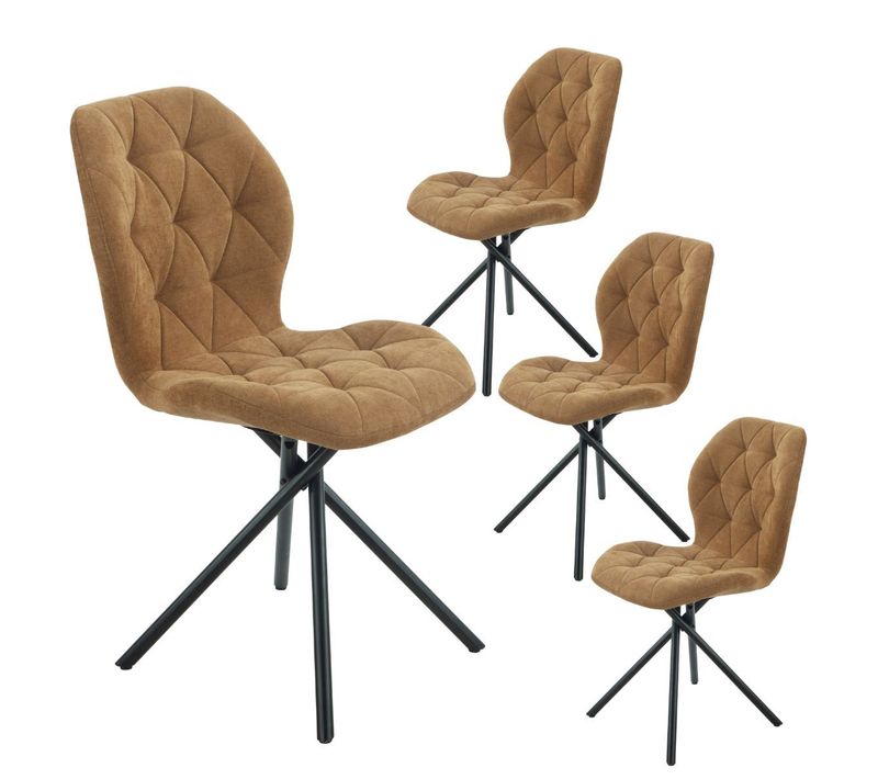 Lot De 4 Chaises Pivotantes En Tissu Déperlant Camel Avec Piqûres Décoratives Losanges - Nolya