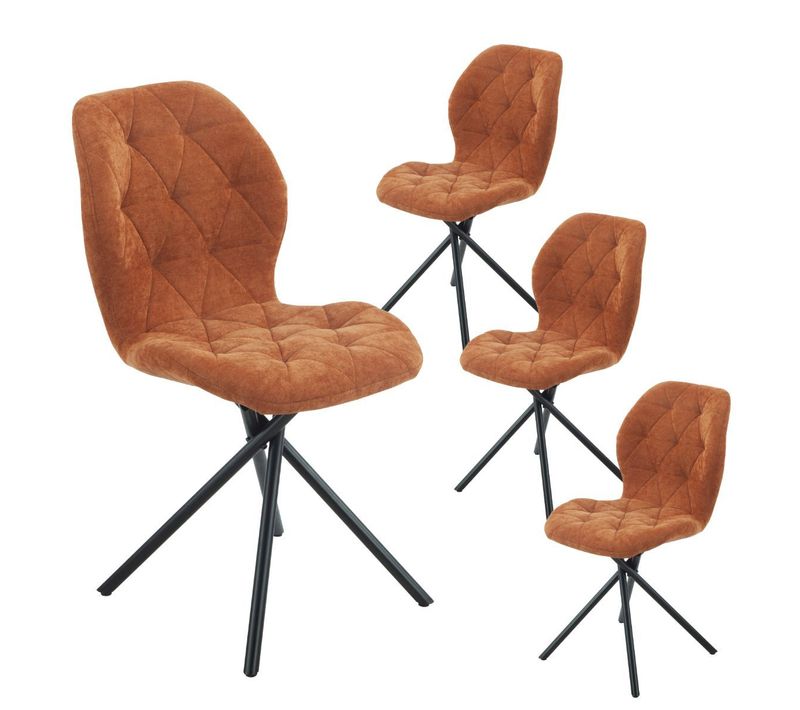 Lot De 4 Chaises Pivotantes En Tissu Déperlant Terracotta Avec Piqûres Décoratives Losanges - Nolya