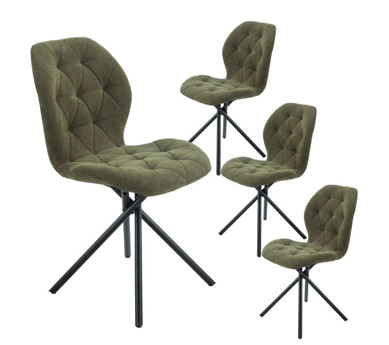 Lot De 4 Chaises Pivotantes En Tissu Déperlant Vert Avec Piqûres Décoratives Losanges - Nolya