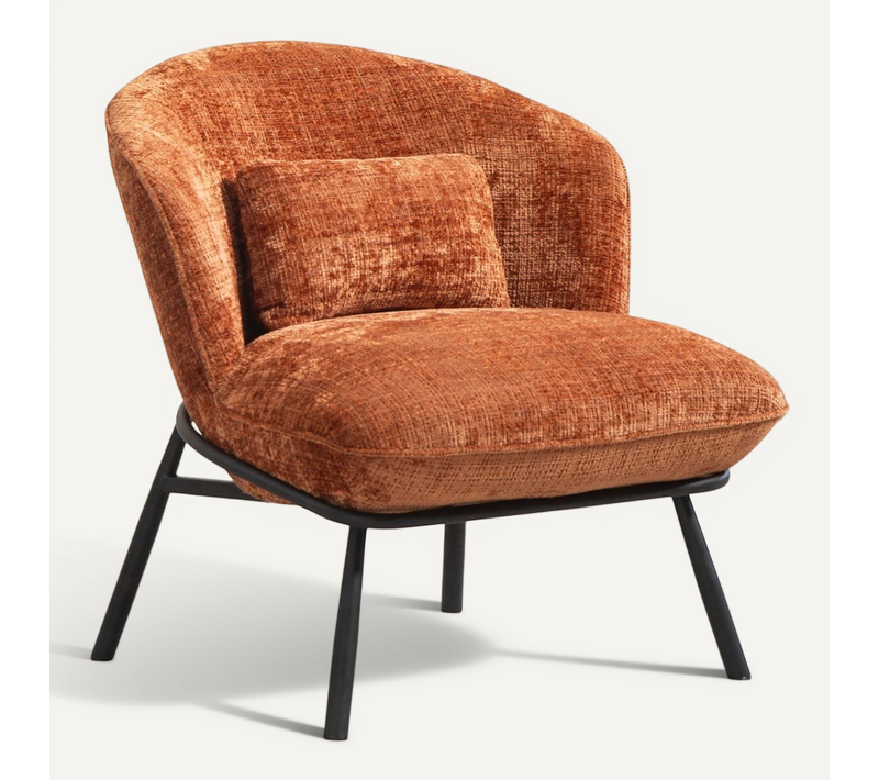Fauteuil Lounge En Tissu Chenillé Terracotta Piètement Métal Noir - Gasby