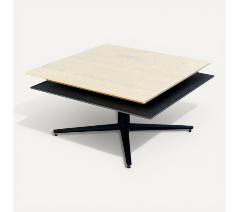 Table Basse Carrée Avec Plateau Supérieur Pivotant En Céramique Finition Chêne Et Acier Marron - Fu