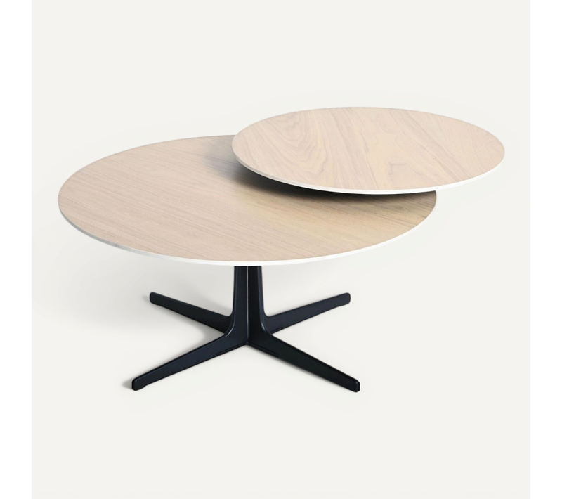 Table Basse Ronde Avec Plateau Supérieur Pivotant En Céramique Finition Chêne - Satellit