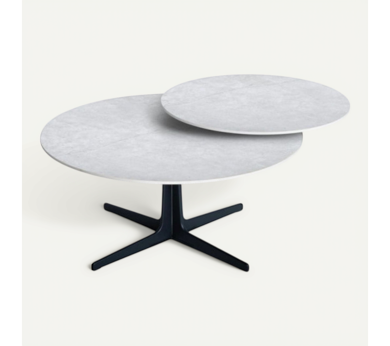 Table Basse Ronde Avec Plateau Supérieur Pivotant En Céramique Finition Gris Ardoise - Satellit