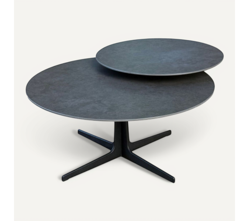 Table Basse Ronde Avec Plateau Supérieur Pivotant En Céramique Finition Acier Marron - Satellit