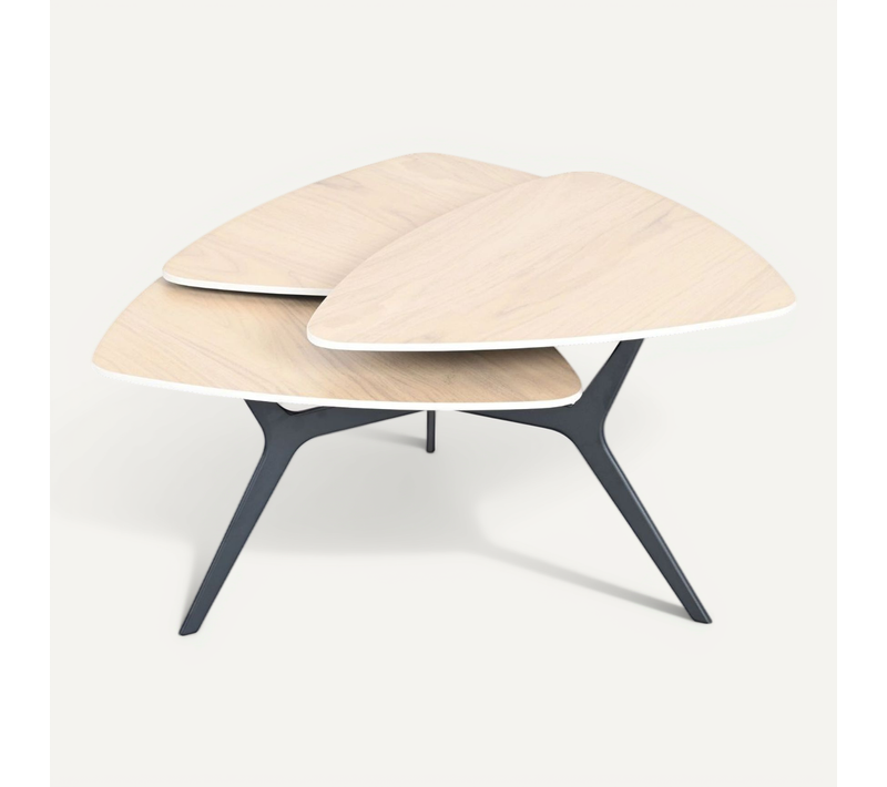 Table Basse Avec 3 Plateaux Pivotants En Céramique Finition Chêne - Nexus