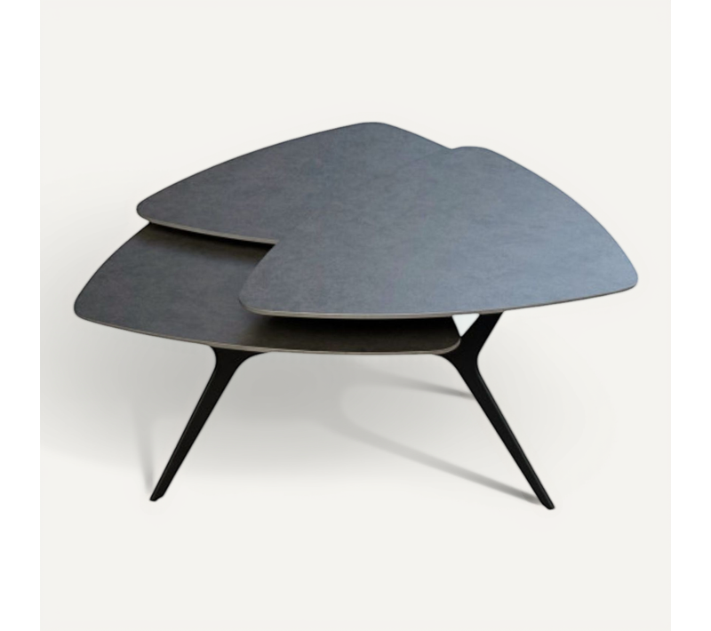 Table Basse Avec 3 Plateaux Pivotants En Céramique Finition Acier Marron - Nexus