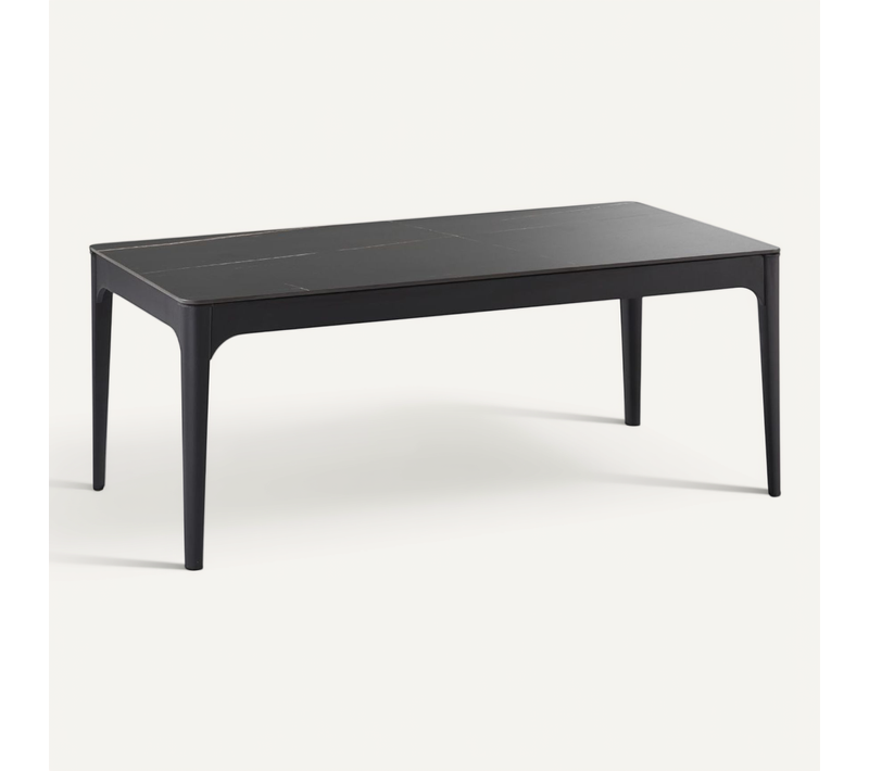 Table Basse Rectangle Plateau Mdf Placage Céramique Noir Marbré Et Piètement En Acier Laqué Anthrac