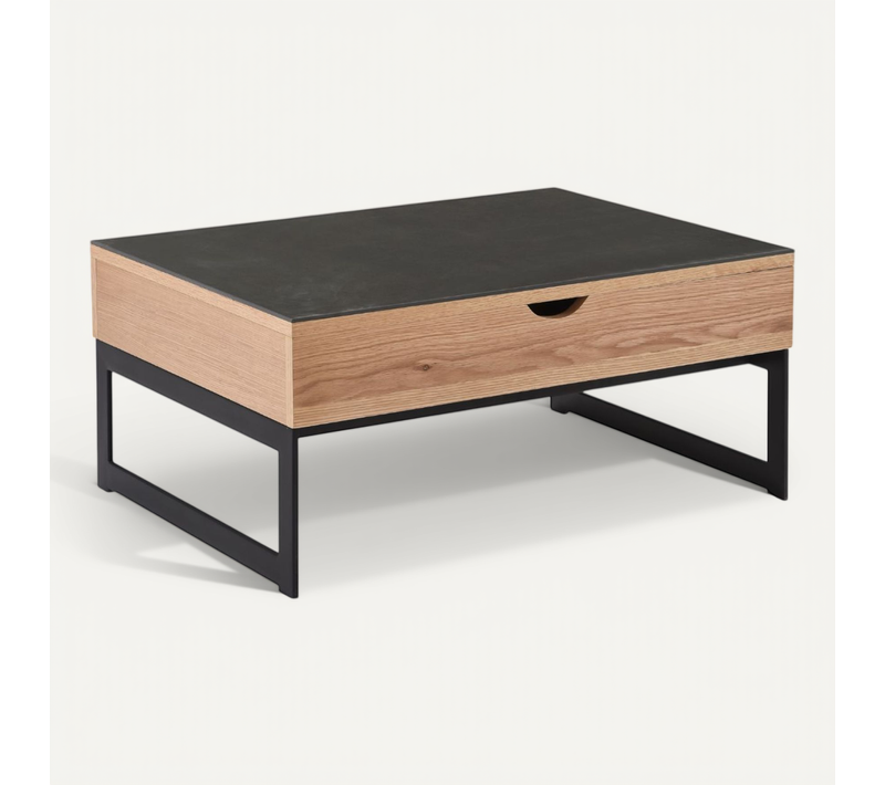 Table Basse Relevable En Mdf Placage Chêne Et Céramique Piètement Métal - Duplex
