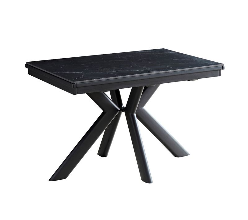 Table Repas 180x90cm Allongeable Plateau En Verre Et Céramique Finition Chêne Pied Étoile Sable