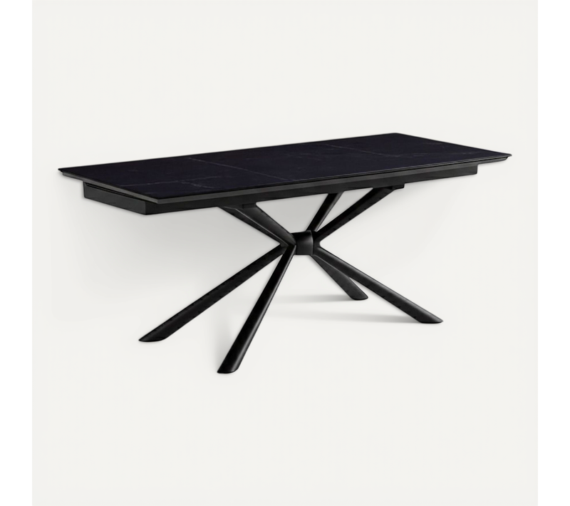 Table Repas 180x90cm Allongeable Plateau Céramique Finition Marbre Pied étoile Anthracite - Eclipse