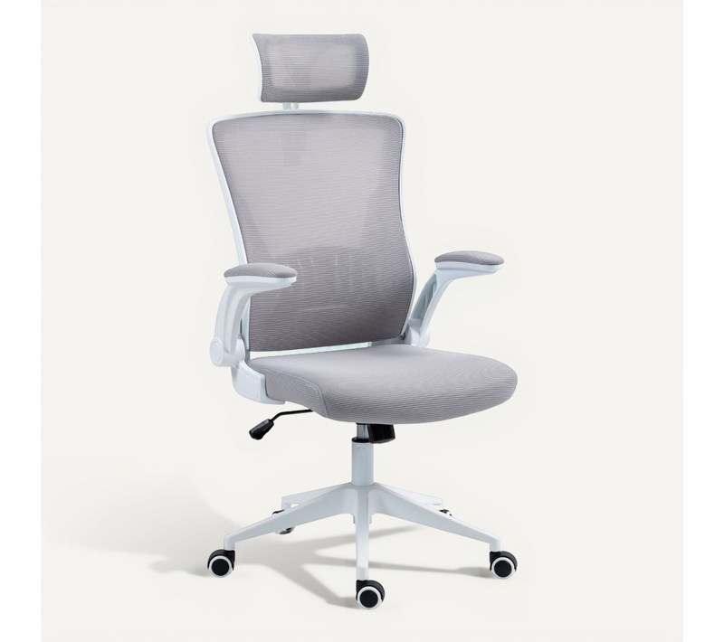Fauteuil De Bureau En Maille Gris Avec Appui-tête Et Accoudoirs Réglables - Axium