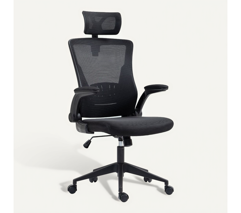 Fauteuil De Bureau En Maille Noir Avec Appui-tête Et Accoudoirs Réglables - Axium