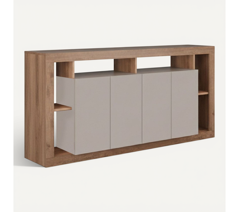 Buffet 4 Portes Avec Encadrement 6 Niches Beige Et Aspect Bois Finition Mercure - Limani
