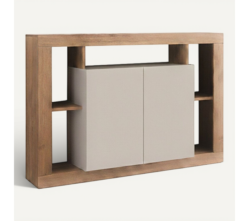 Buffet 2 Portes Avec Encadrement 5 Niches Beige Et Aspect Bois Finition Mercure - Limani