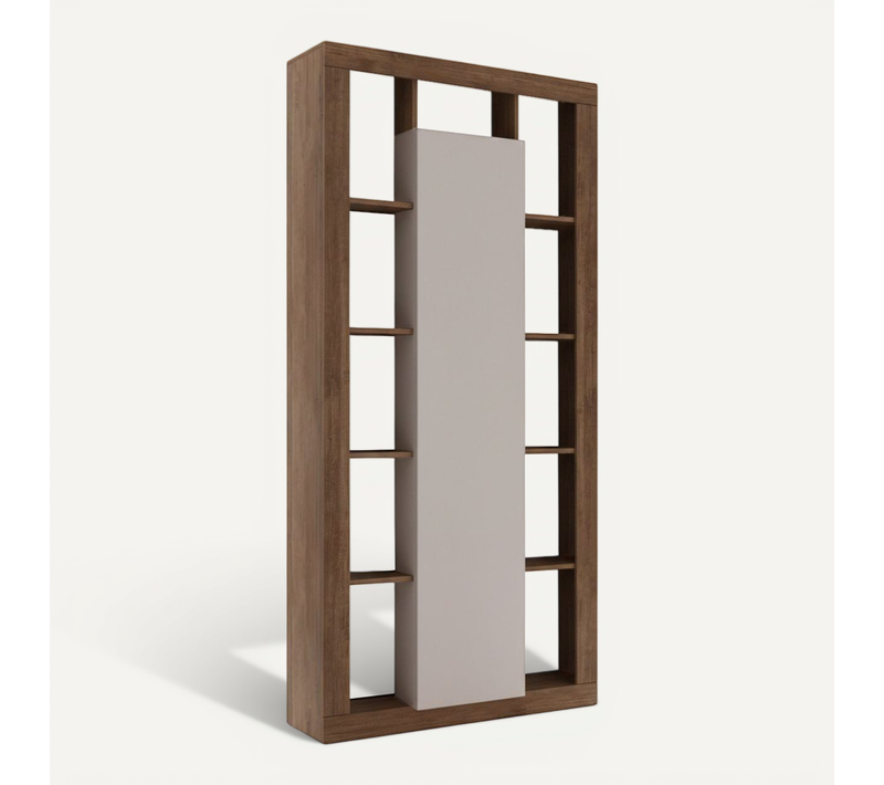 Colonne 1 Porte Avec Encadrement 11 Niches Beige Et Aspect Bois Finition Mercure - Limani