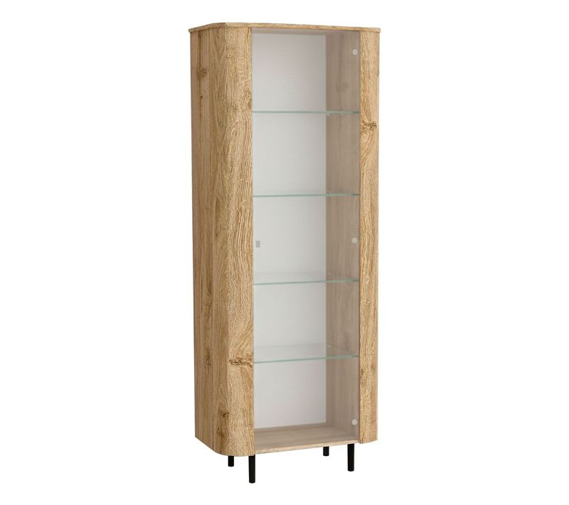 Vitrine 1 Porte Aspect Bois Finition Cadiz Design Coins Arrondis Pieds Métal Noir - Vivarini
