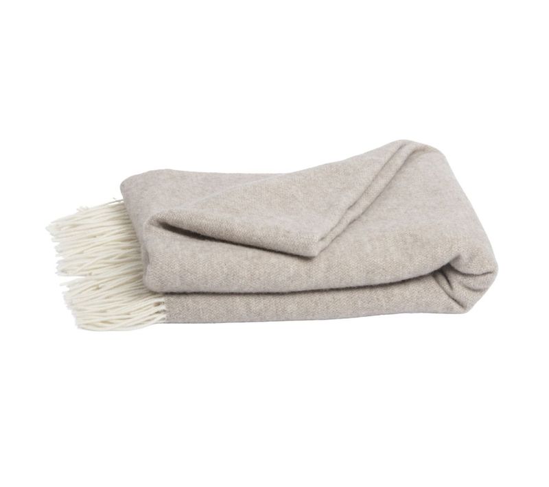 Plaid à Franges 140x200cm En Laine Et Cachemire Beige Uni - Pacome