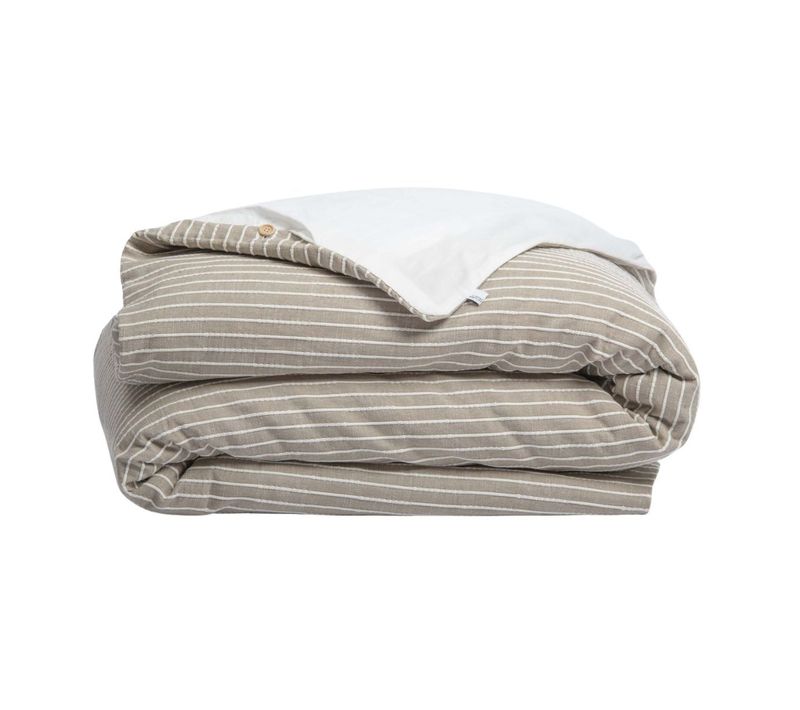 Housse De Couette 240x220cm Coton Tissage Texturé Coloris Beige Et Blanc - Timea