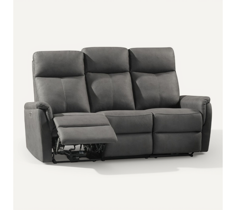 Canapé 3 Places Relax électrique Tissu Polyester Imitation Cuir Gris Foncé - Giacomo