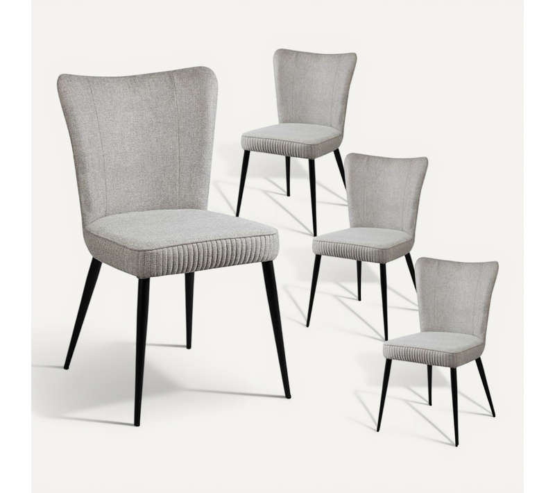 Lot De 4 Chaises Tissu Gris Clair Chiné Pieds Métal Noir Mat - Maurine