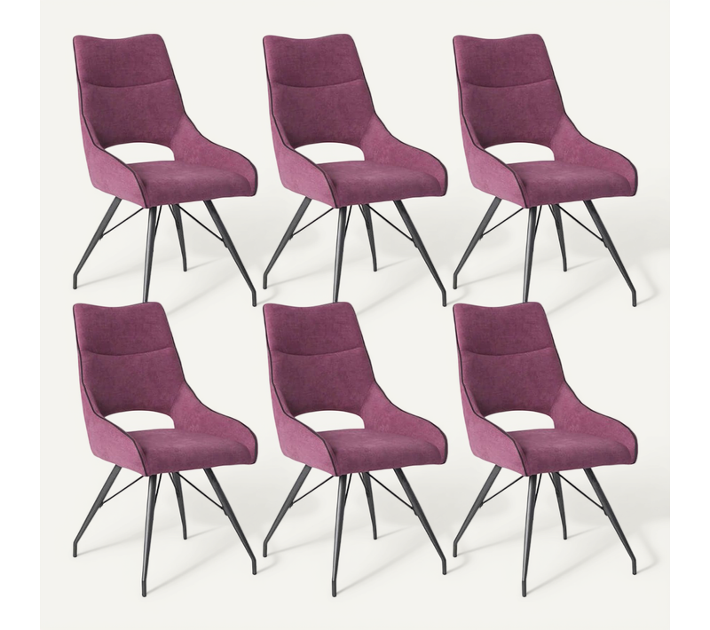 Lot De 6 Chaises Tissu Coloris Violet Pieds Métal Laqué Gris - Silouan