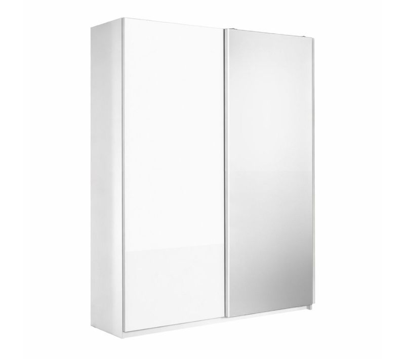 Armoire 2 Portes Coulissantes 180x210 Cm 1 Porte Blanc Laquée Et 1 Porte Miroir - Swam