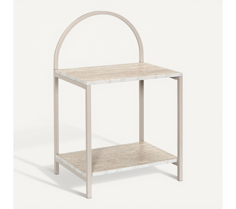 Chevet Design Arche 2 Tablettes En Métal Laqué Beige Plateaux Aspect Pierre Naturelle - Shanon