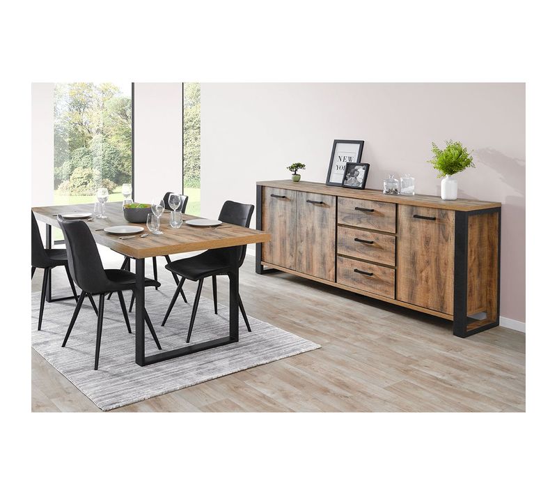 Ensemble Table 230cm + Buffet 3 Portes 3 Tiroirs - Kora