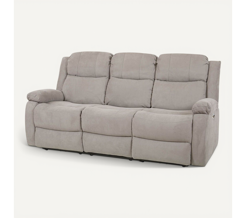 Canapé Relax Electrique 3 Places Tissu Gris Clair - Lorys