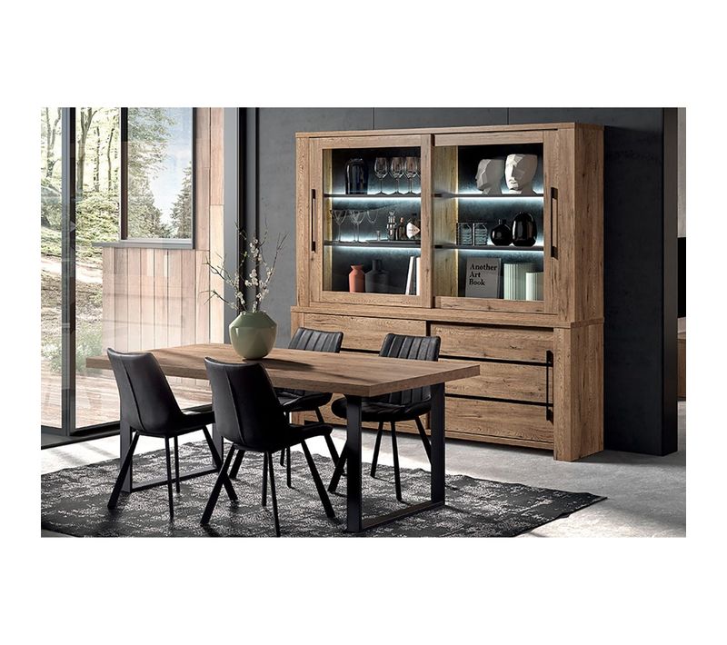Ensemble Buffet-vaisselier + Table 170cm Aspect Bois - Nilla