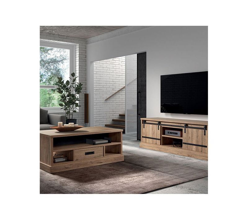 Cedra - Ensemble Salon Industriel Meuble TV + Table Basse