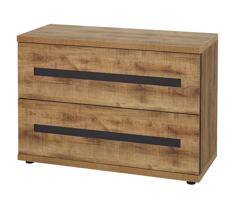 Commode 2 Tiroirs Effet Bois Et Béton Anthracite - Candas