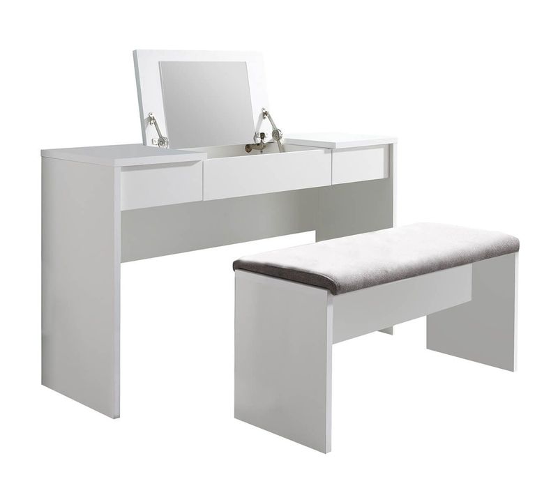 Coiffeuse Blanche 2 Tiroirs Avec Miroir + Banc - Watchme