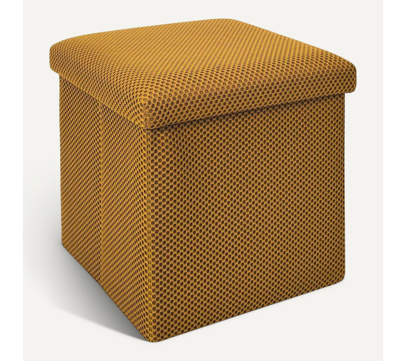 Pouf Coffre Carré Pliable En Tissu Texturé Maille 3d Jaune - Electron