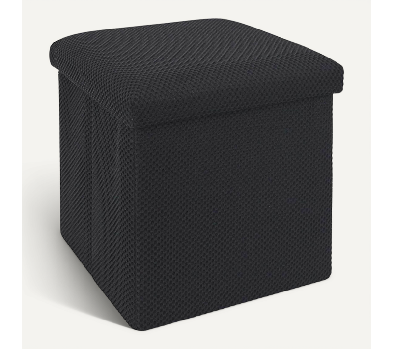 Pouf Coffre Carré Pliable En Tissu Texturé Maille 3d Noir - Electron