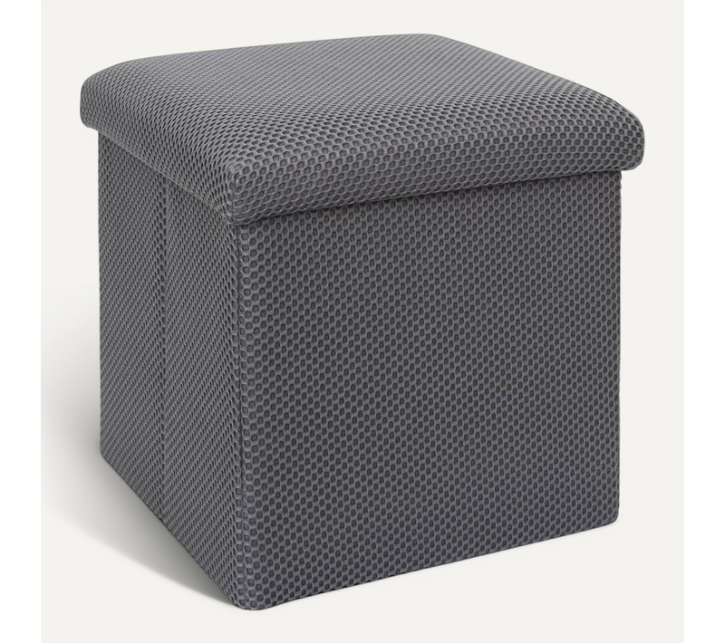 Pouf Coffre Carré Pliable En Tissu Texturé Maille 3d Gris - Electron