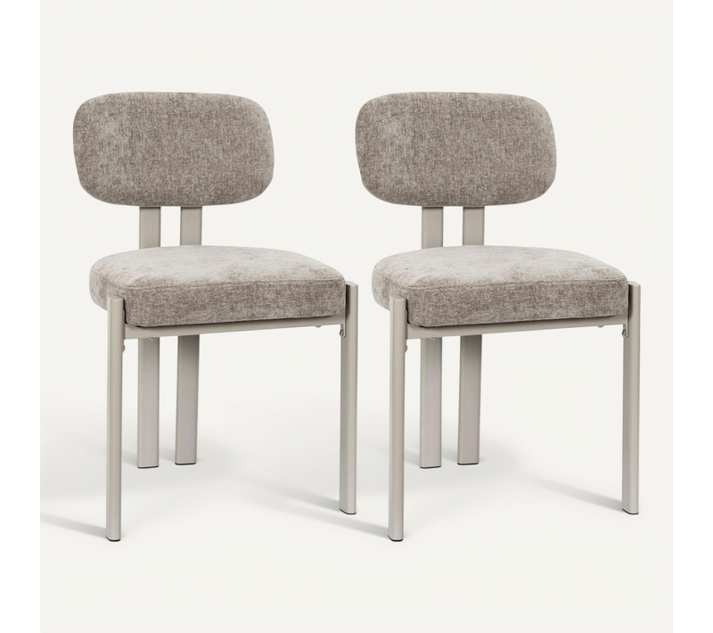 Lot De 2 Chaises Assise Et Dossier Rembourré Et Tissu Toucher Doux Taupe Pieds Métal Design - Stubb