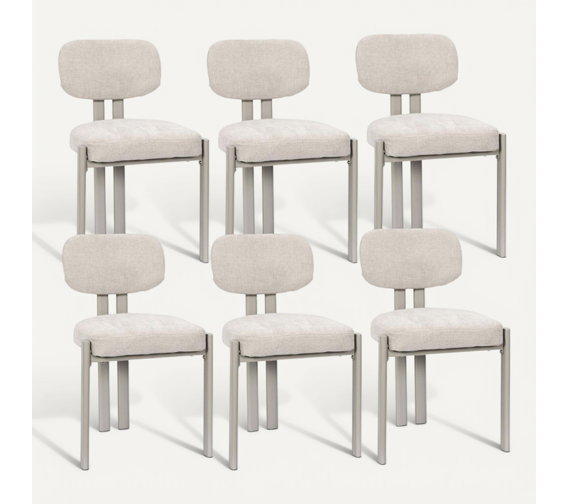 Lot De 6 Chaises Assise Et Dossier Rembourré Et Tissu Toucher Doux Beige Pieds Métal Design - Stubb