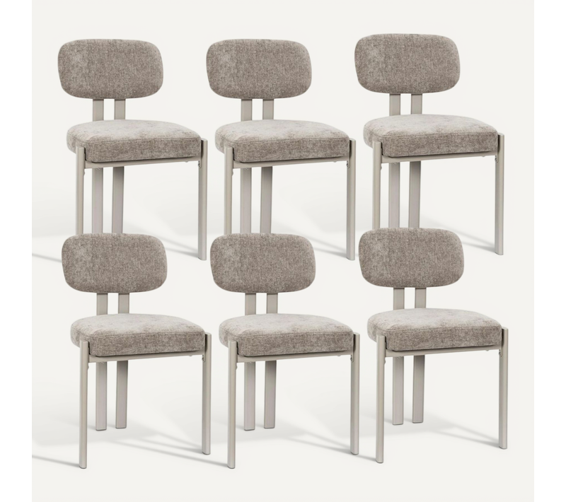 Lot De 6 Chaises Assise Et Dossier Rembourré Et Tissu Toucher Doux Taupe Pieds Métal Design - Stubb
