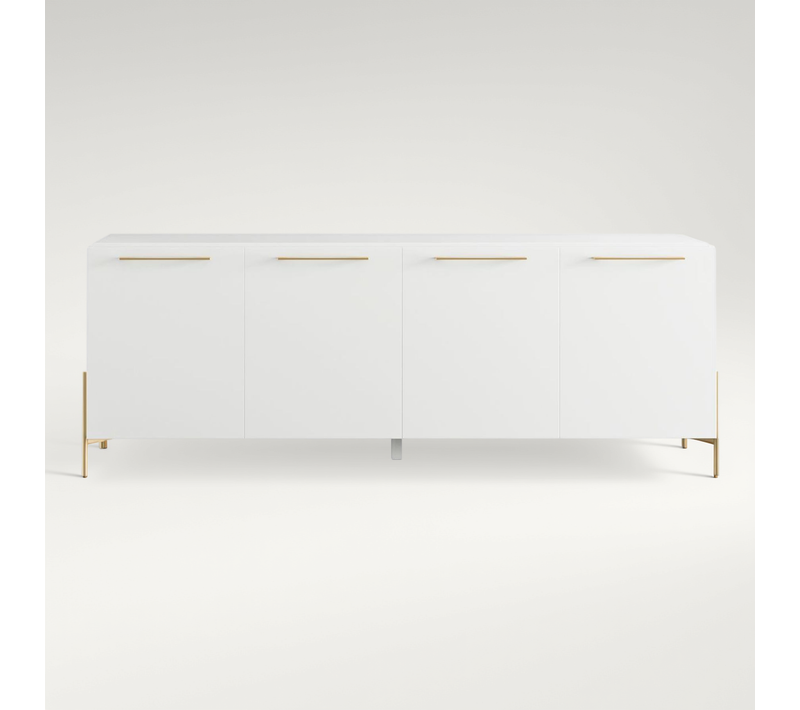 Buffet 4 Portes Laqué Blanc Pieds Et Poignées Métal Doré - Carat