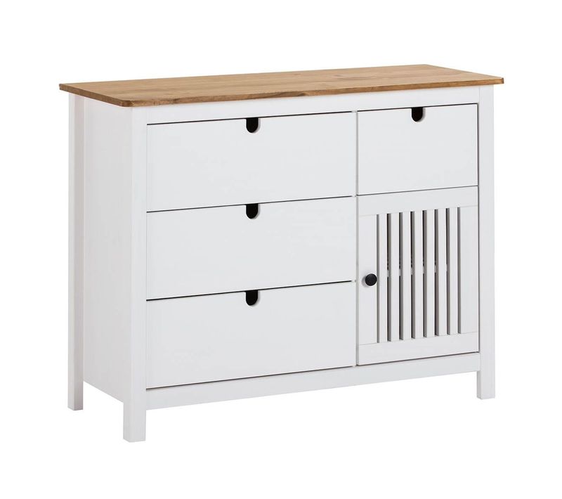 Commode 4 Tiroirs 1 Porte Bois Ciré Et Blanc - Malia