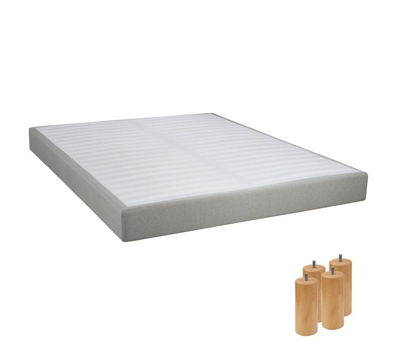 Sommier Tapissier Démontable 2x20 Lattes 140x190cm Lin + Pieds Bois 15cm - Tapikit