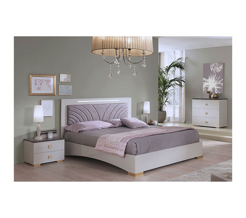 Chambre 160x200cm Crème Et Bronze + LEDs - Panaca