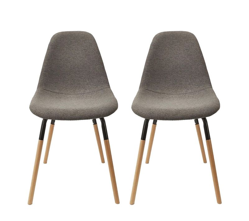 Lot De 2 Chaises Tissu Gris Chiné Foncé Et Bois - Fluk