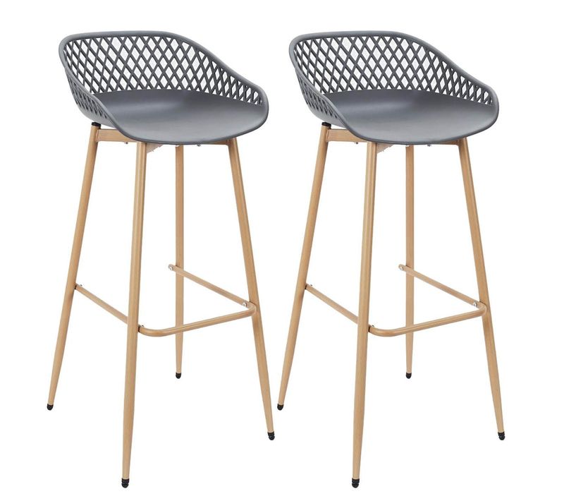 Lot De 2 Tabourets Gris Pieds Effet Bois Verni - Tressie