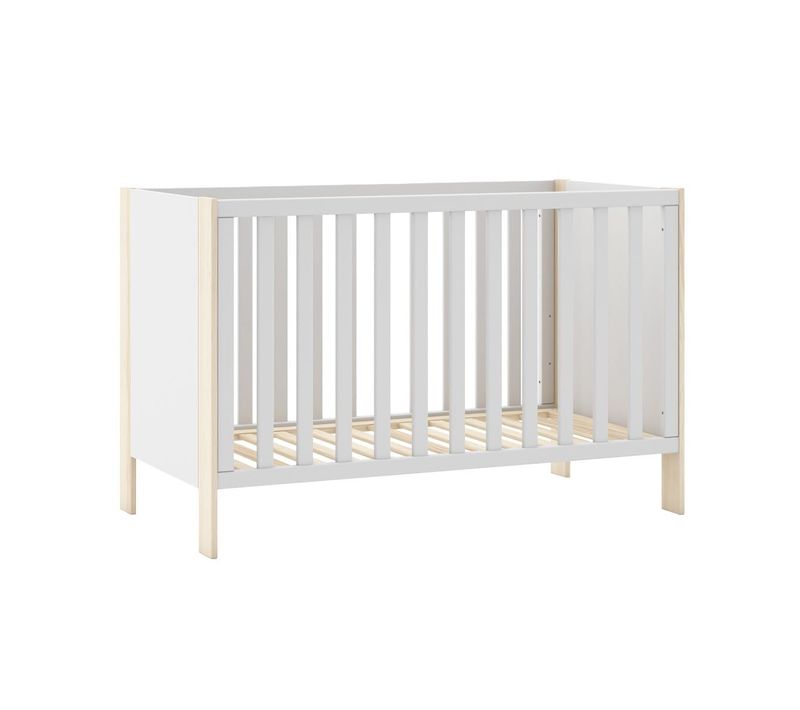 Lit Bébé 60x120cm Mdf Et Pin Coloris Blanc Et Naturel - Kaina