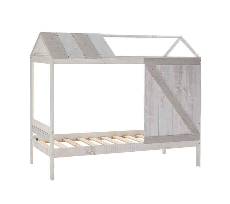 Lit Cabane 90x190cm Pin Massif Blanc Et Gris Rustique - Ruddy