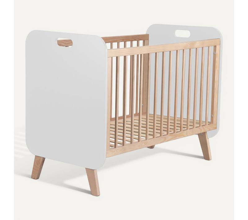 Lit Bébé 60x120cm En Mdf Et Pin Massif Coloris Blanc Et Naturel - Eiffa
