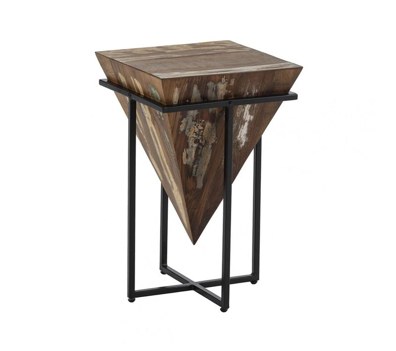 Table D'appoint H.56cm Pyramide Inversée Bois Massif Et Métal Noir - Findy